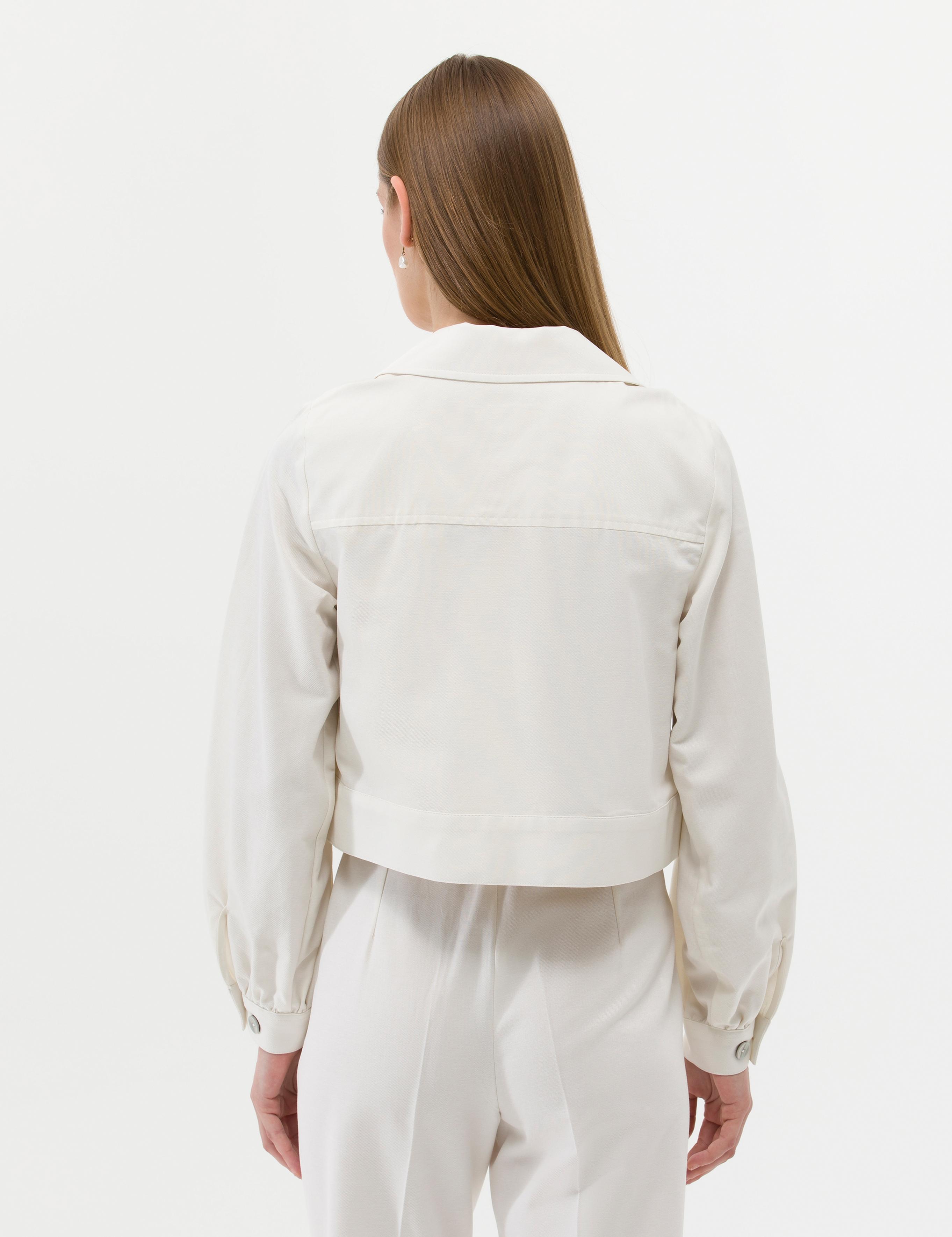 Ekru Keten Karışımlı Crop Ceket