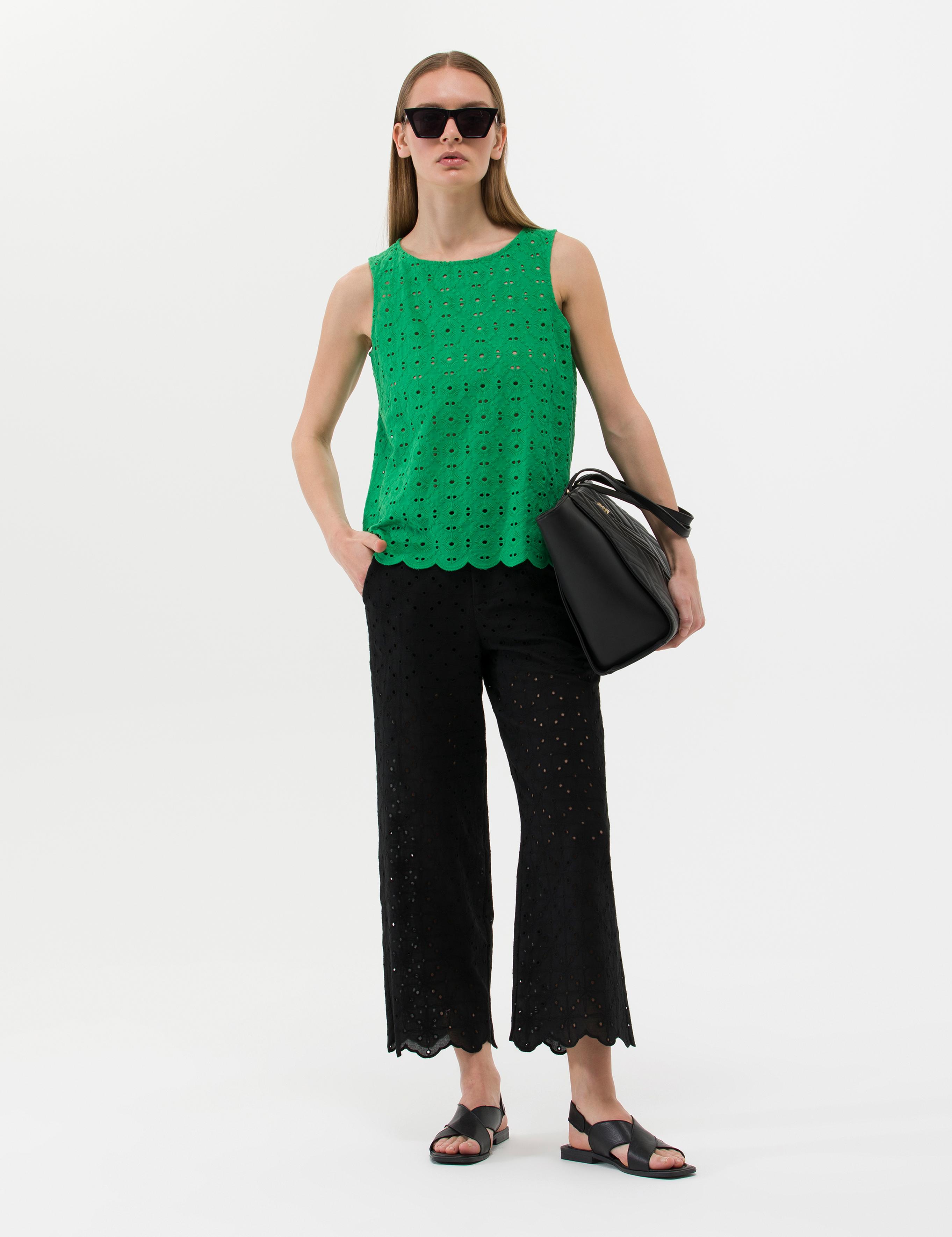 Siyah Brode Flare Cropped Pantolon