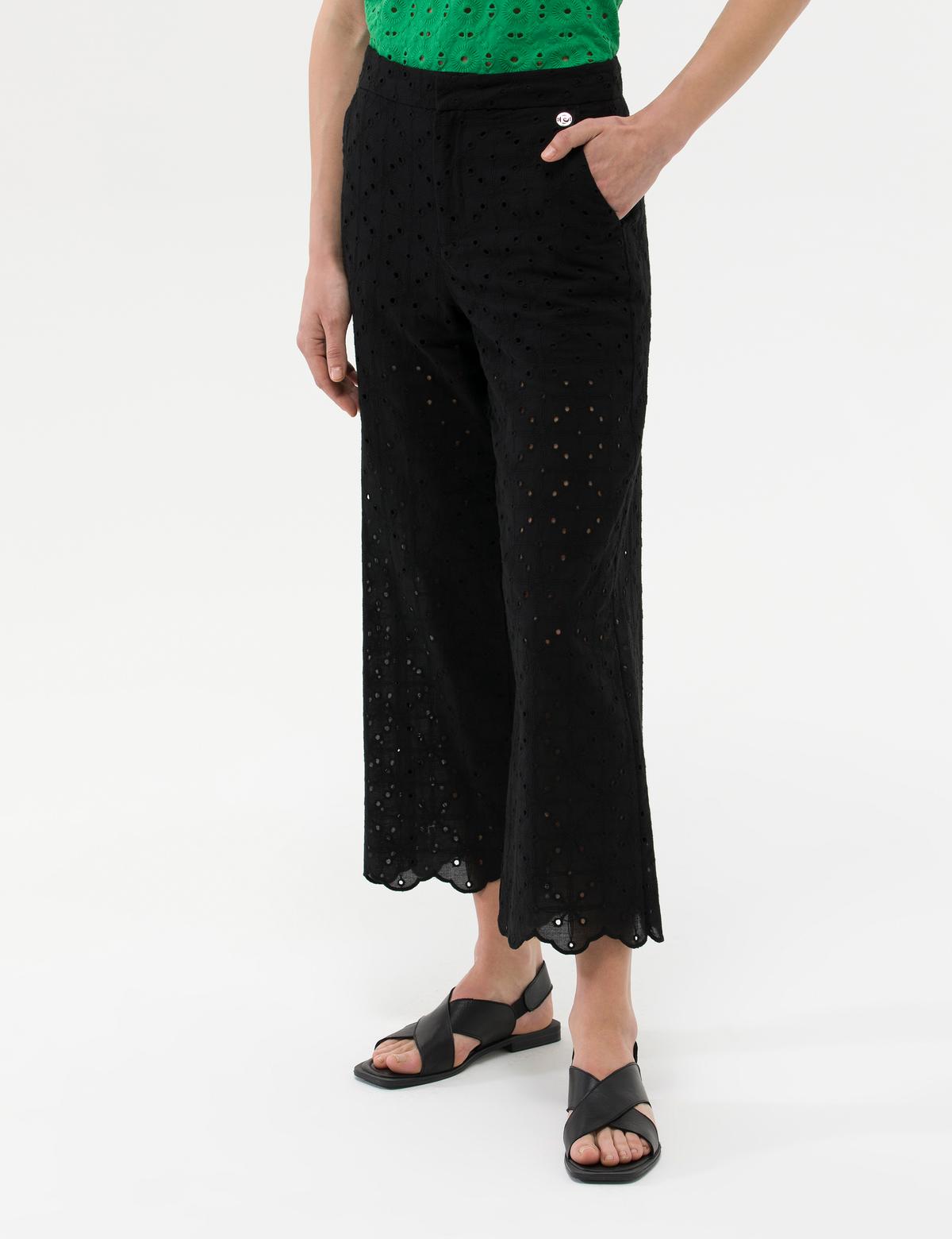 Siyah Brode Flare Cropped Pantolon - 50267578022