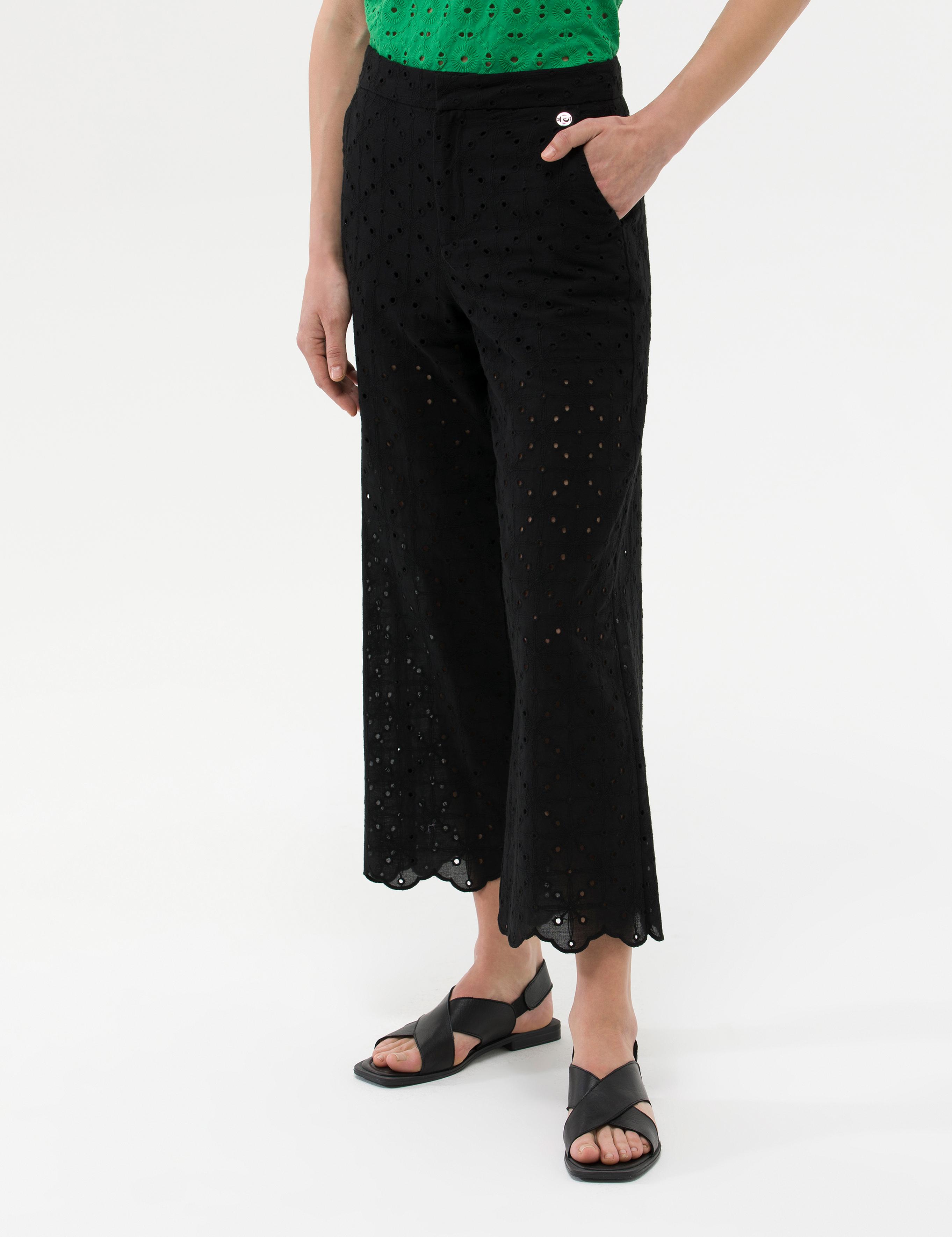 Siyah Brode Flare Cropped Pantolon