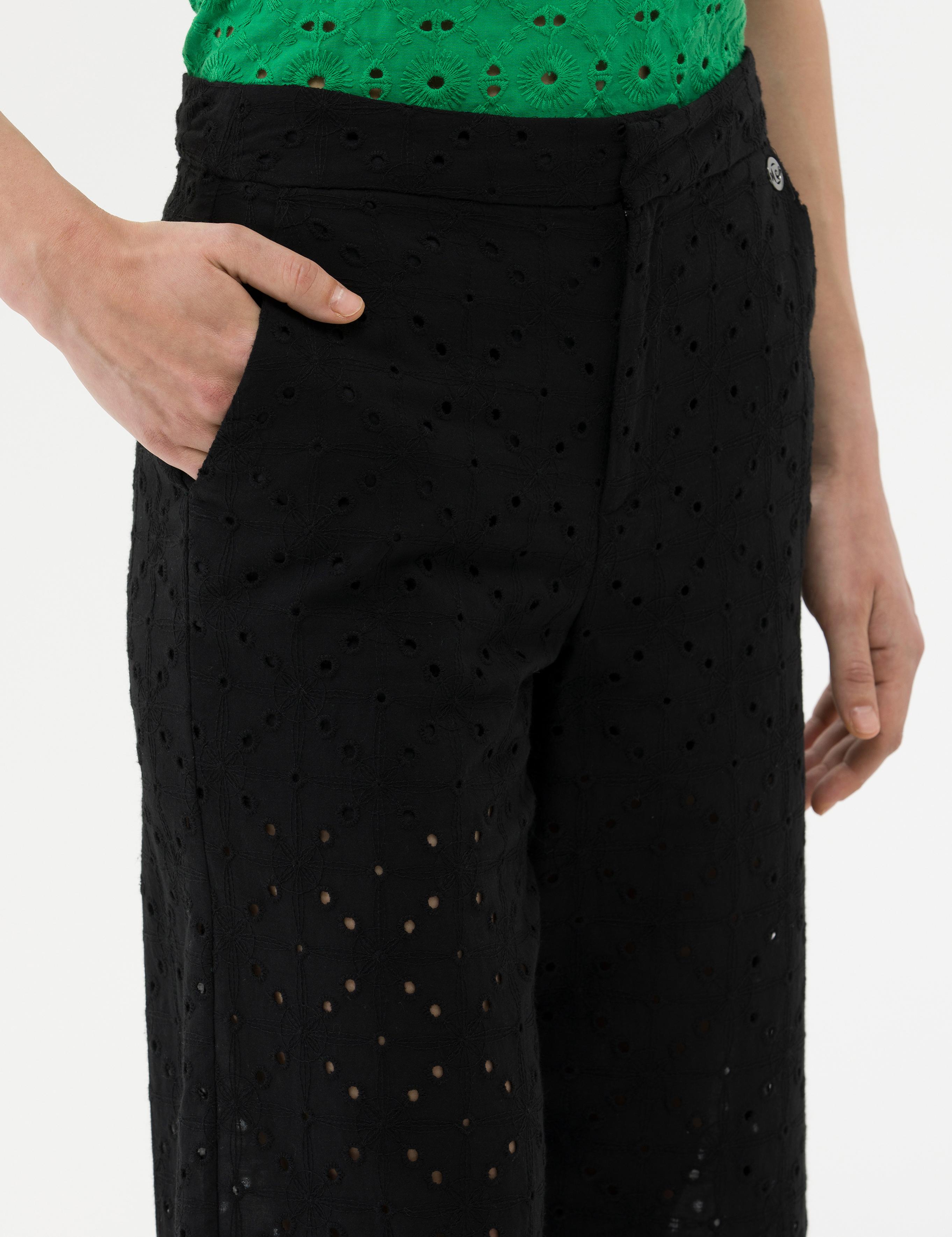 Siyah Brode Flare Cropped Pantolon