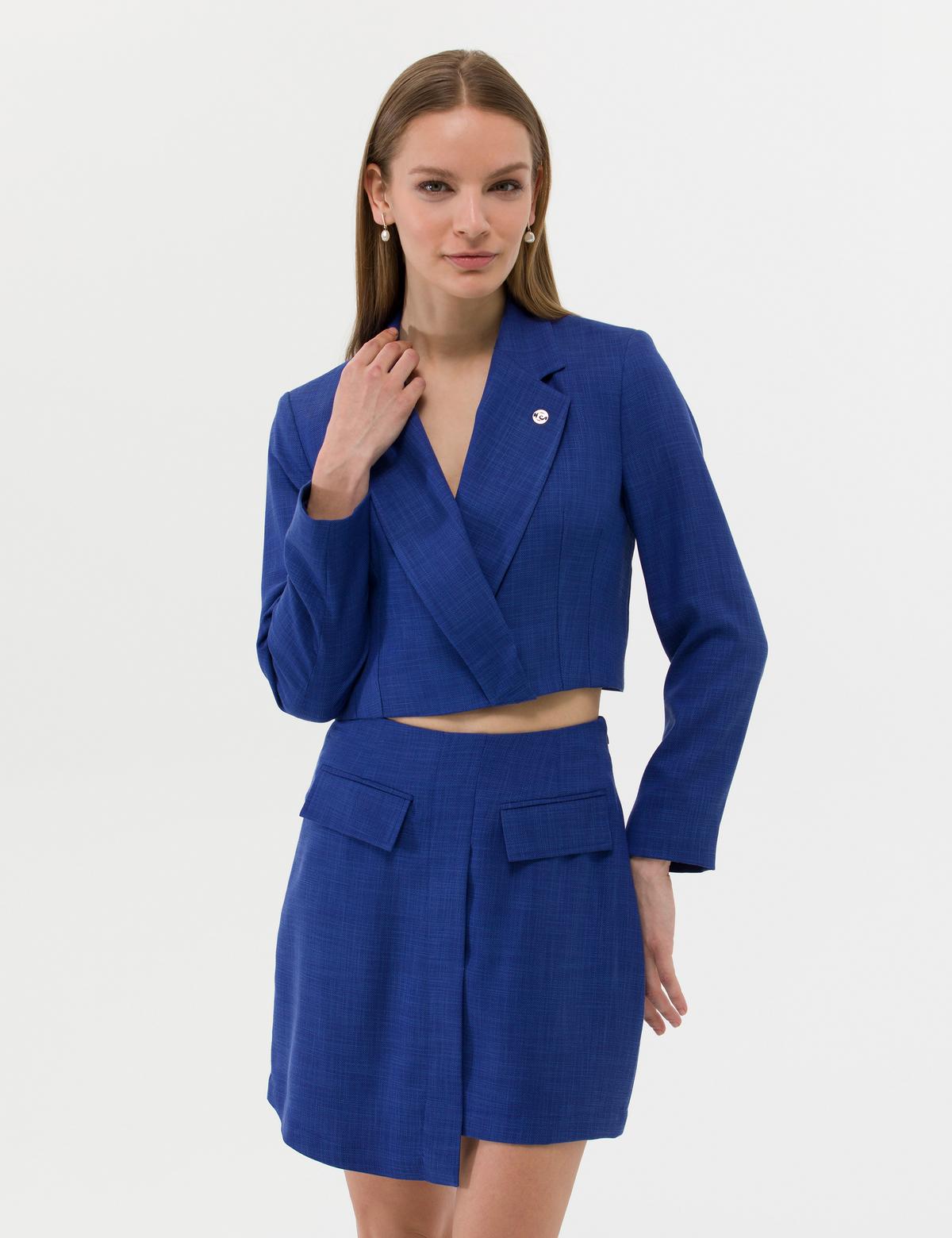 İndigo Crop Düğmeli Ceket - 50269108009