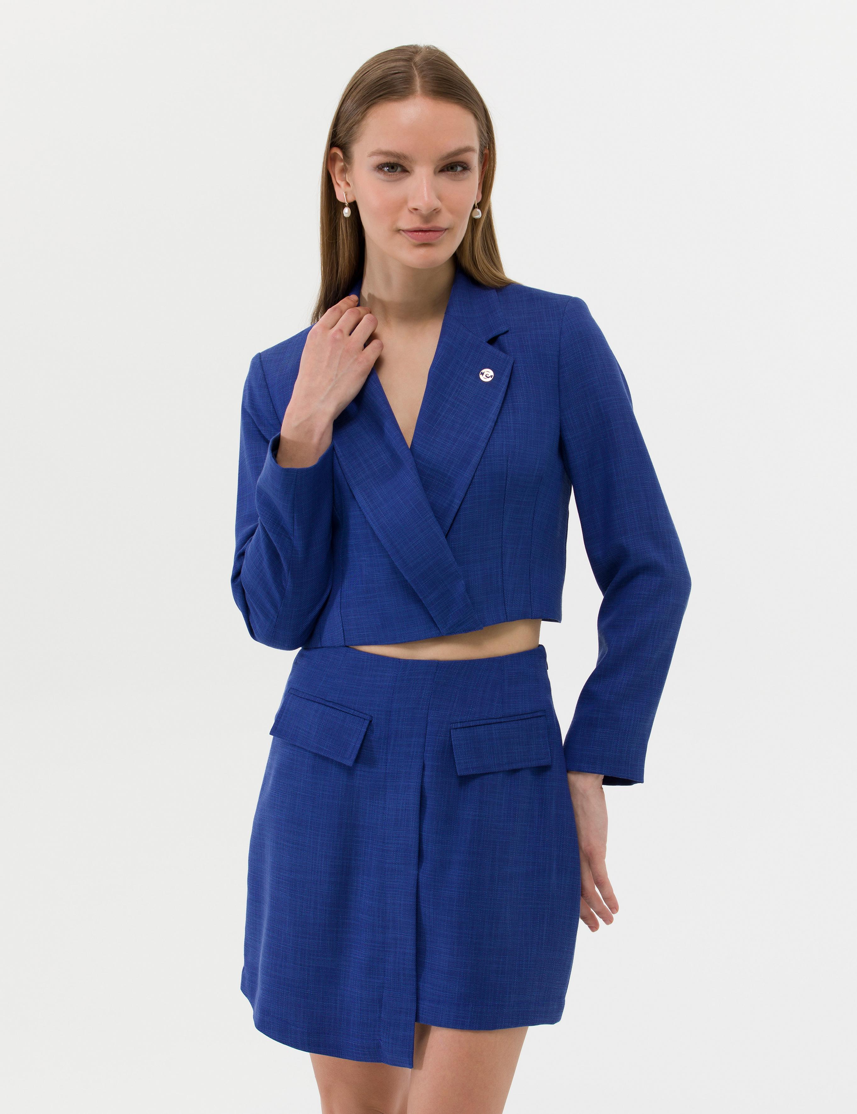 İndigo Crop Düğmeli Ceket