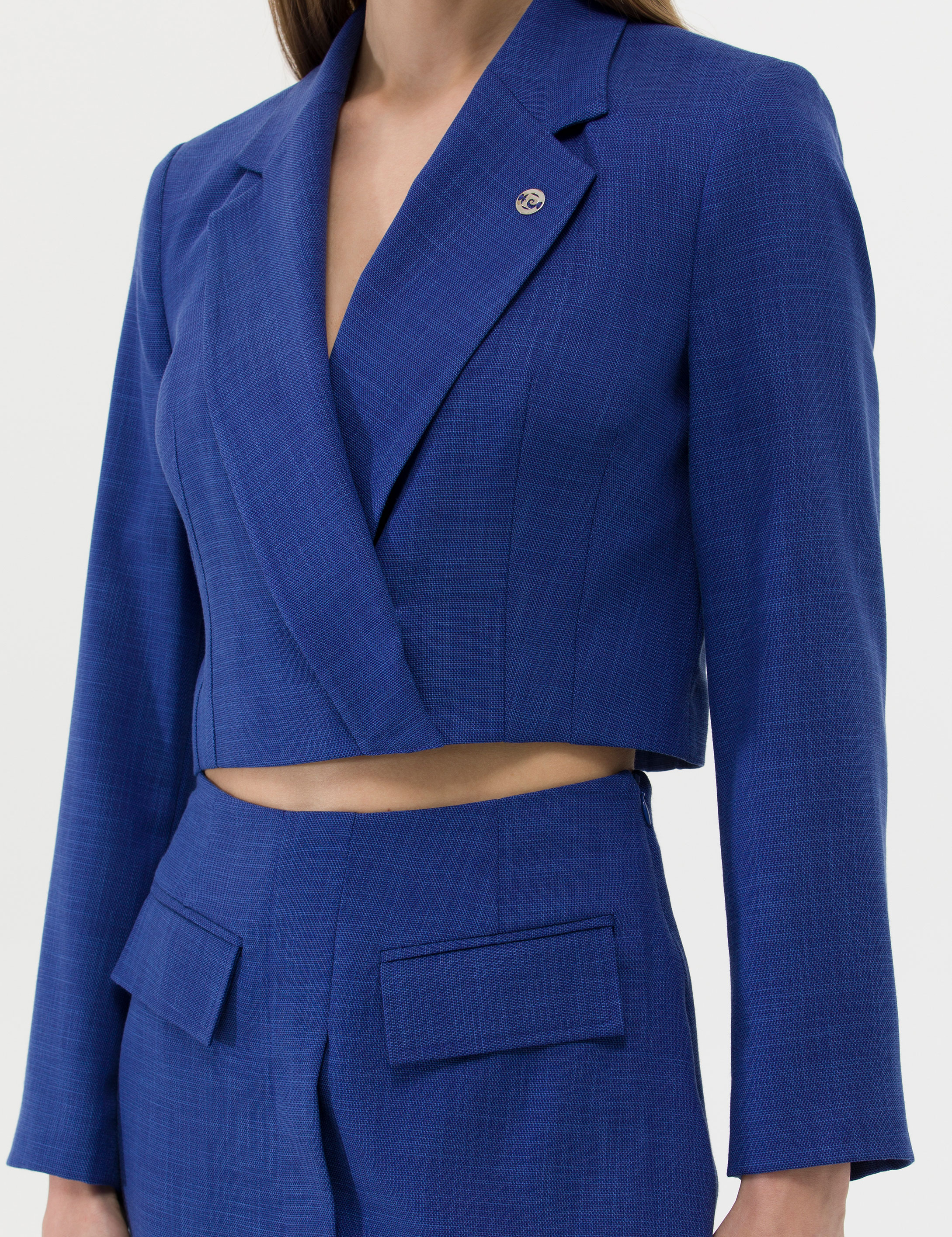 Pierre Cardin İndigo Crop Düğmeli Ceket görsel 6