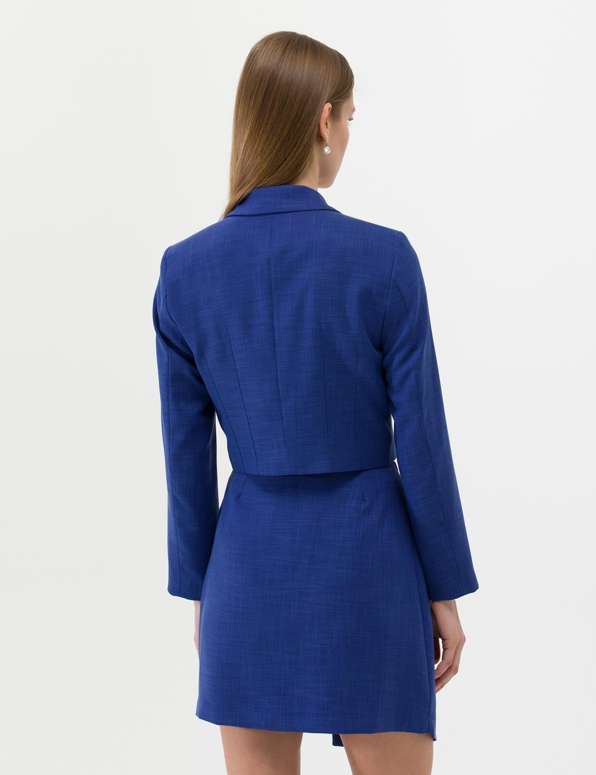 İndigo Crop Düğmeli Ceket - 50269108009