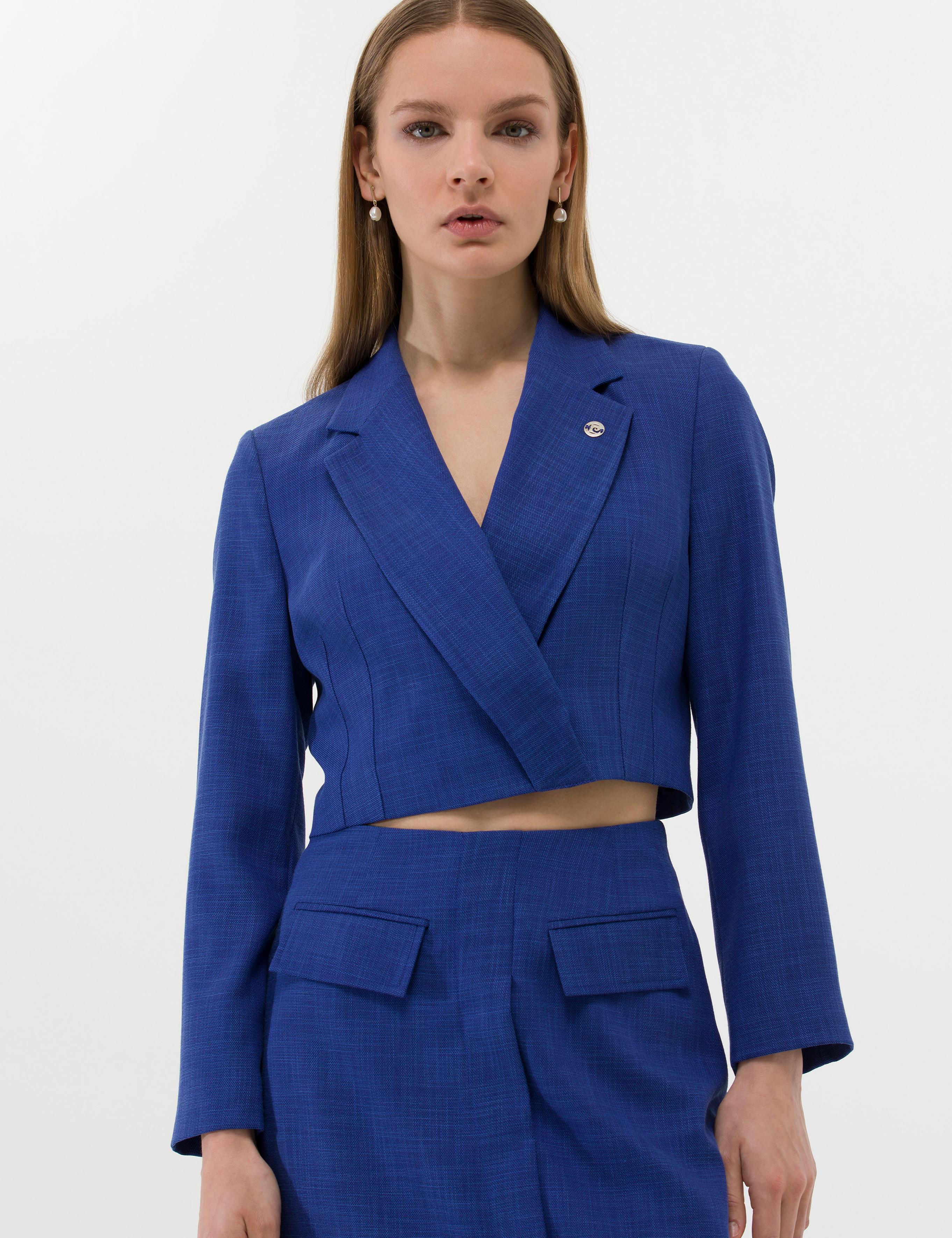 İndigo Crop Düğmeli Ceket