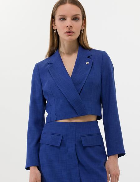 İndigo Crop Düğmeli Ceket - 50269108009