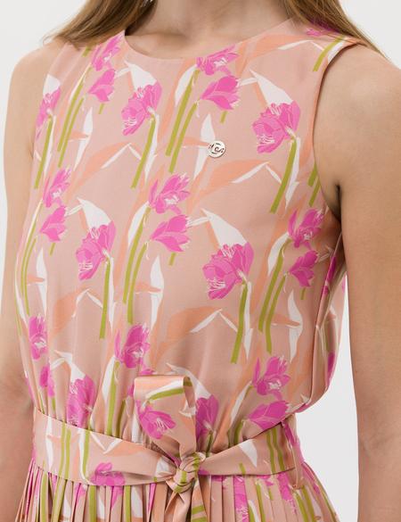 Fuşya Kuşak Detaylı Pileli Midi Elbise - 50269348003