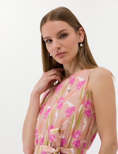 Fuşya Kuşak Detaylı Pileli Midi Elbise - 50269348003