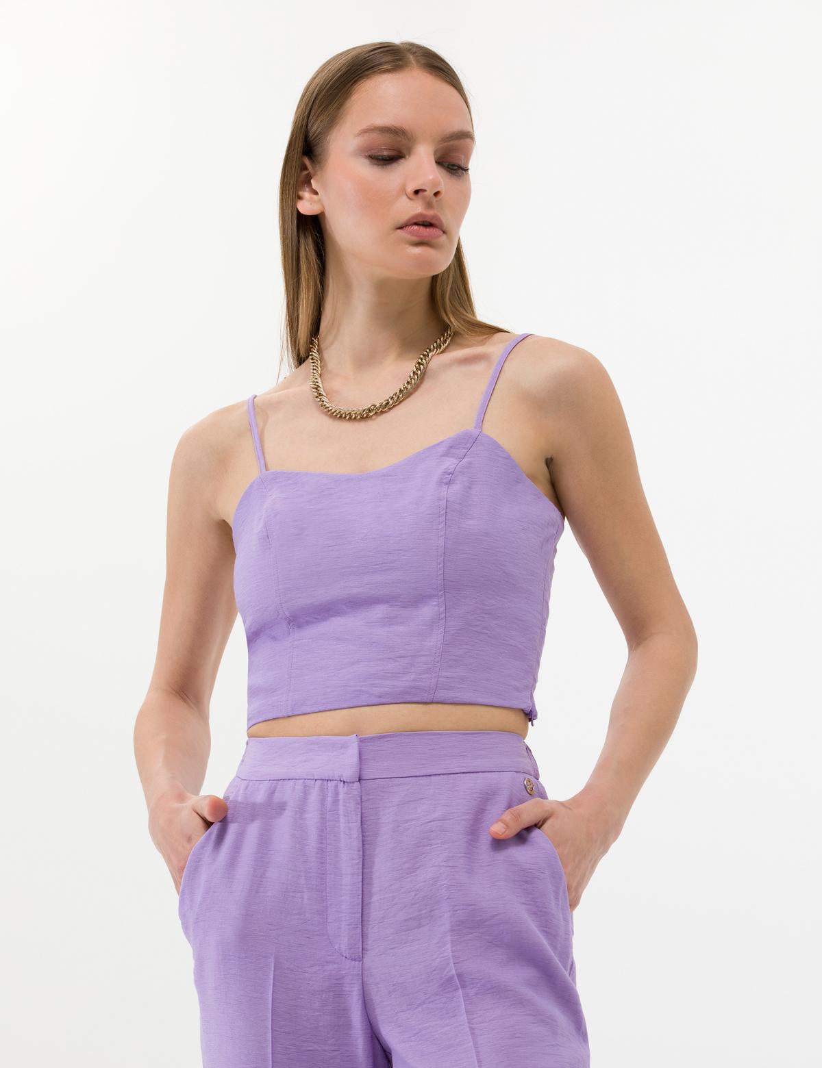 Mor Crop Top Kolsuz Bluz - 50269351023