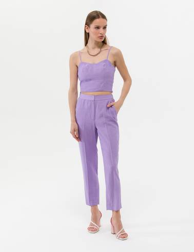 Mor Crop Top Kolsuz Bluz