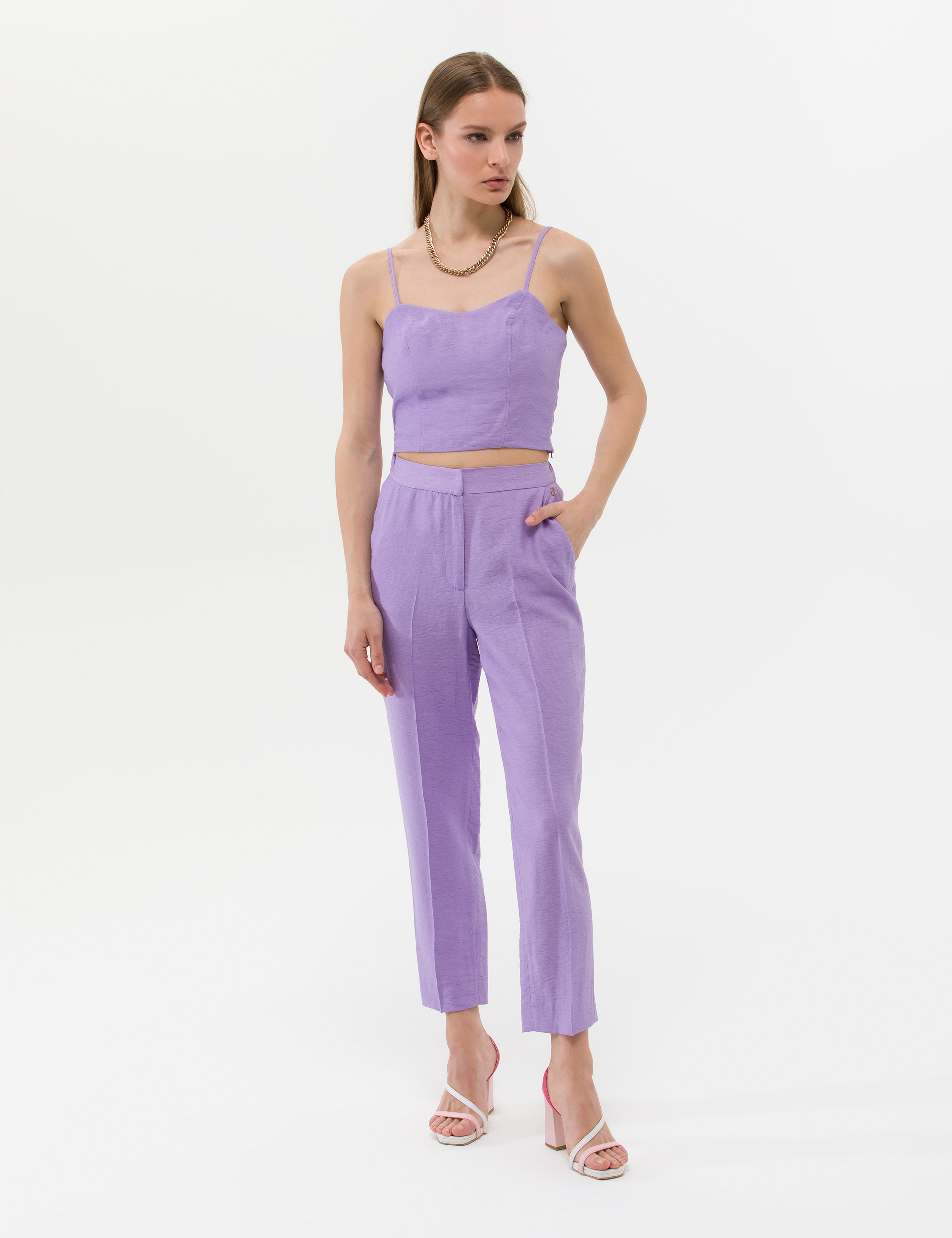 Mor Crop Top Kolsuz Bluz