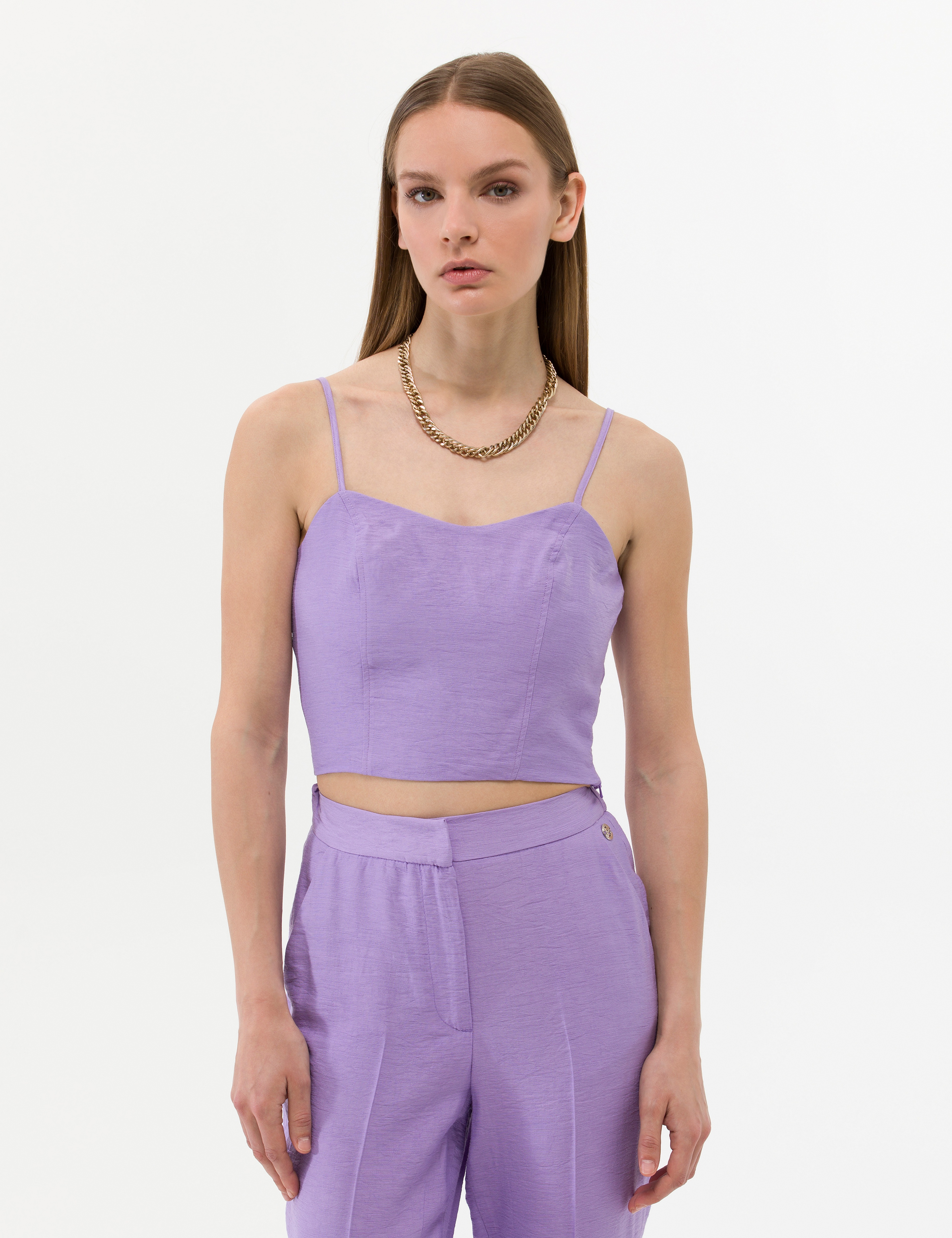 Mor Crop Top Kolsuz Bluz - Image 1