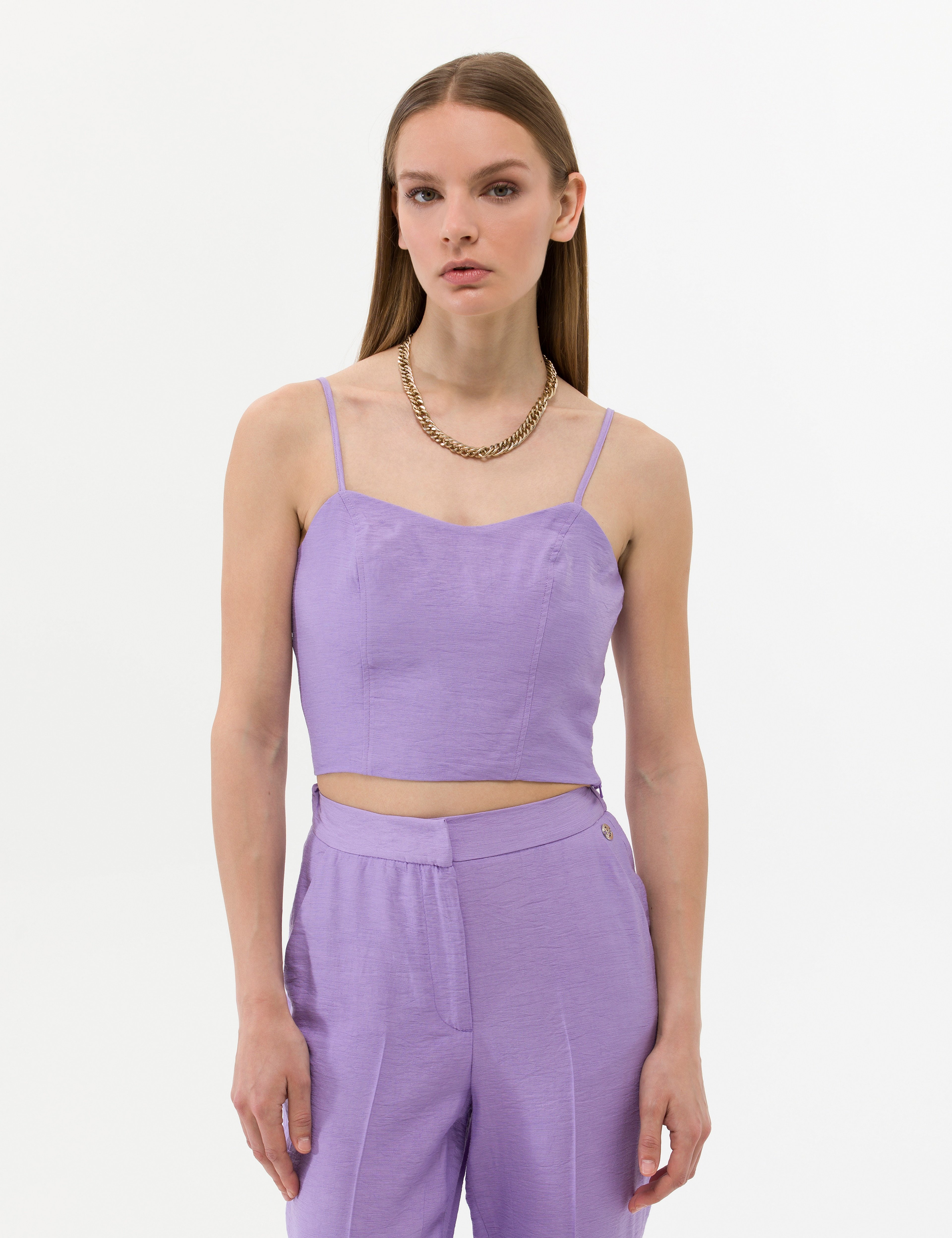 Mor Crop Top Kolsuz Bluz