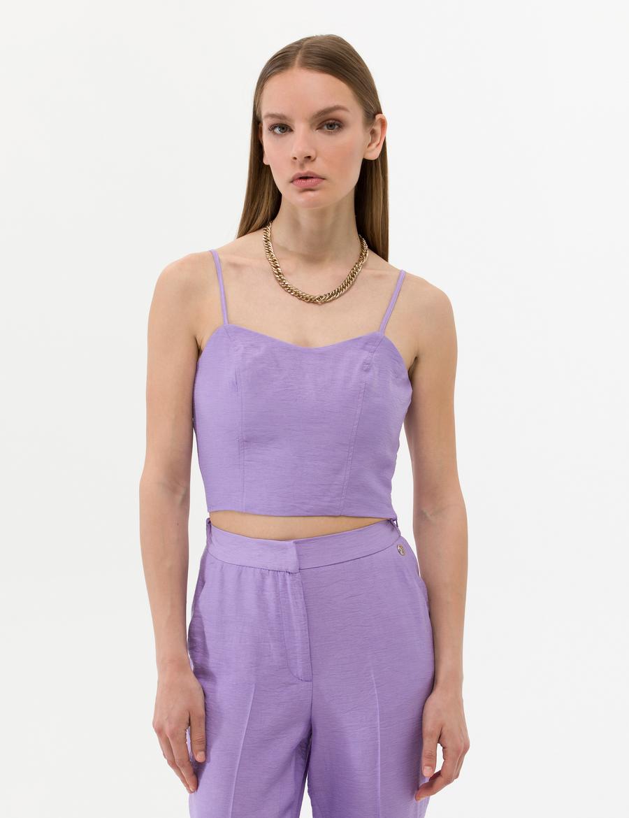 Mor Crop Top Kolsuz Bluz