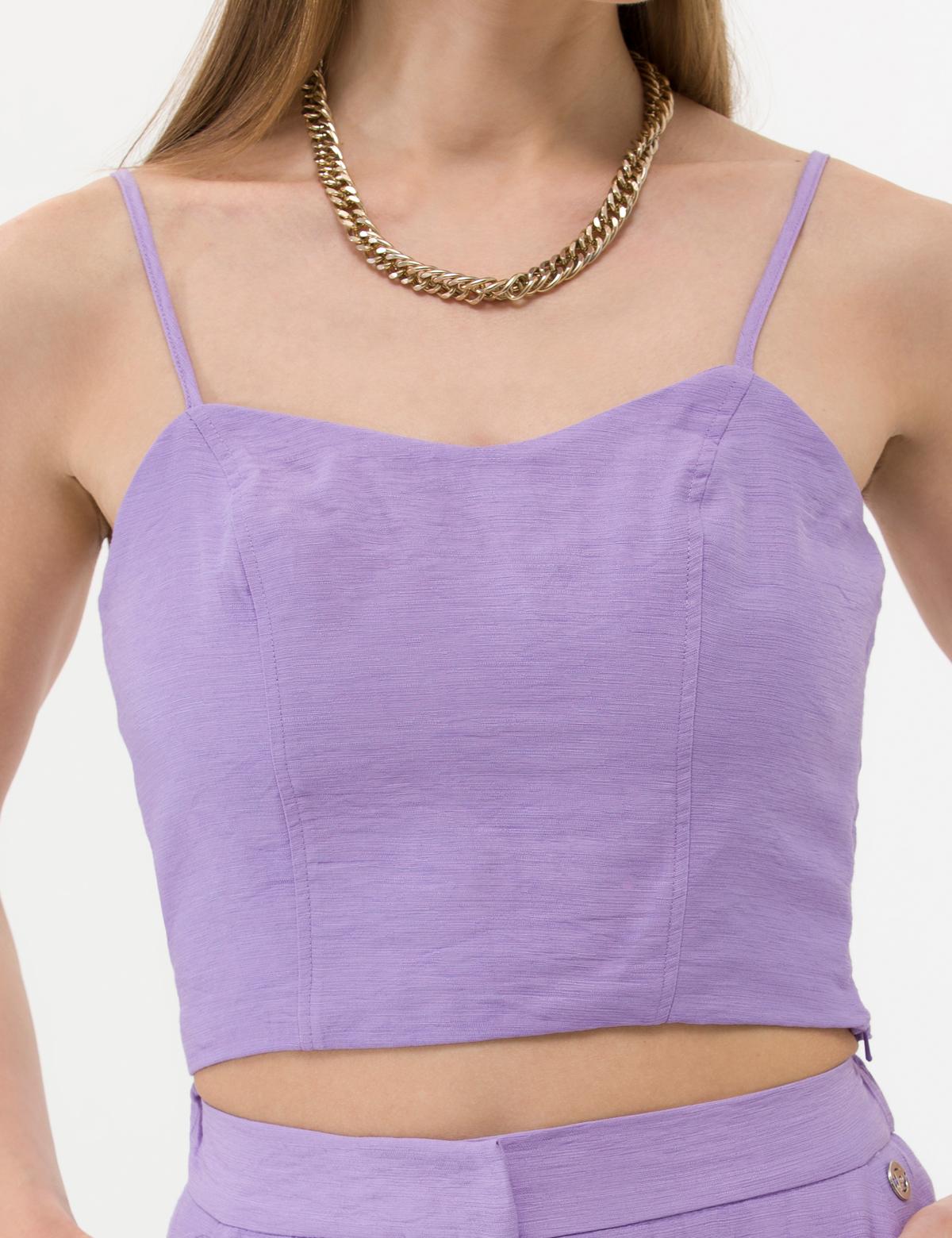 Mor Crop Top Kolsuz Bluz - 50269351023