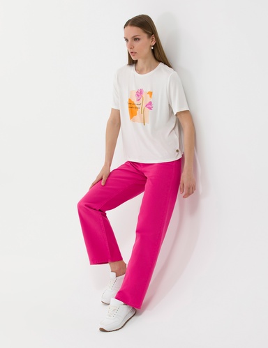 Fuşya High Waist Flare Fit Jean Pantolon