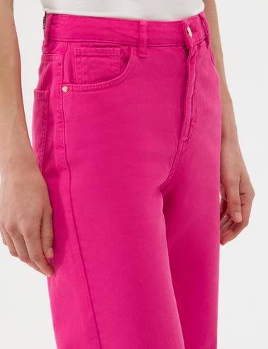 Fuşya High Waist Flare Fit Jean Pantolon