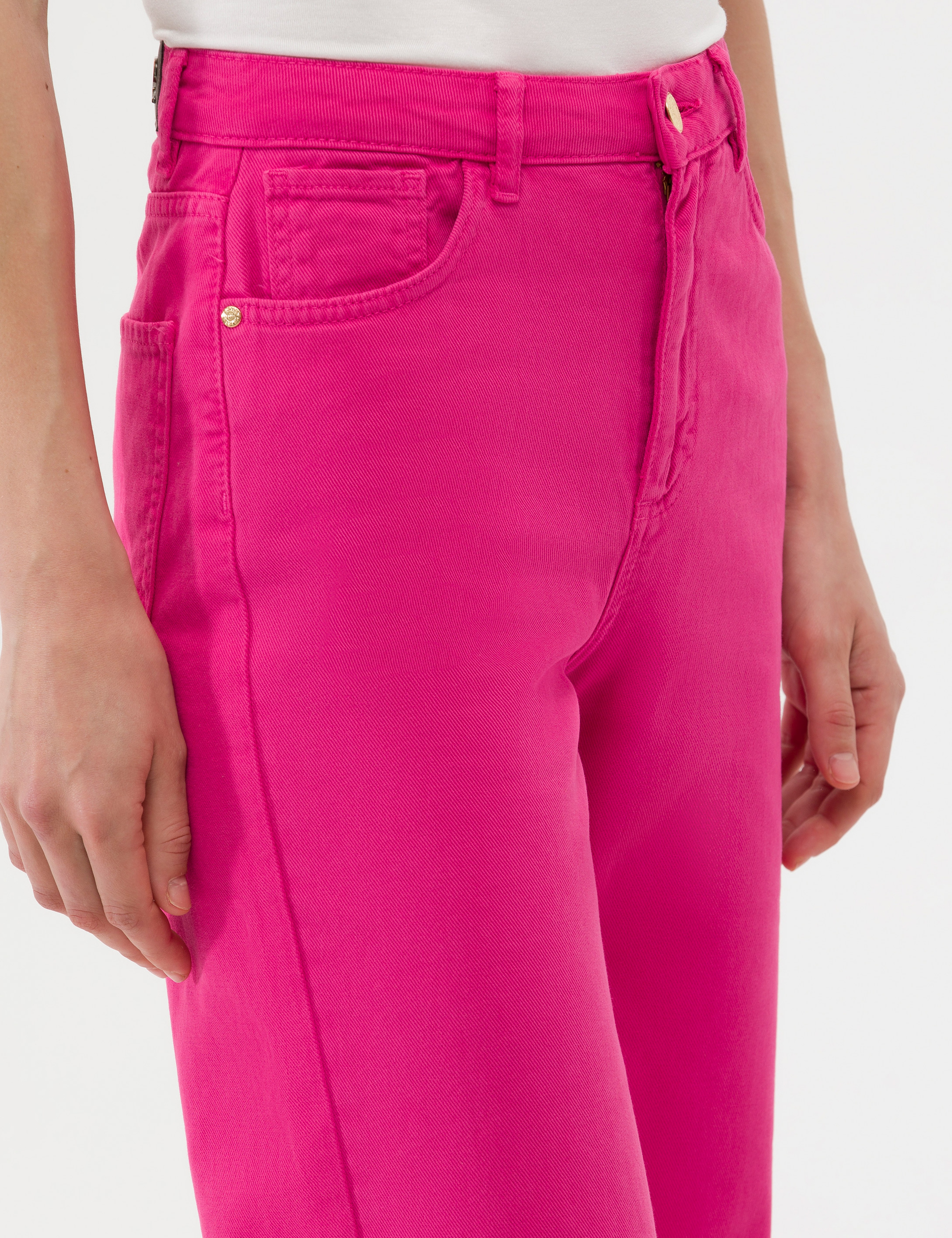 Fuşya High Waist Flare Fit Jean Pantolon