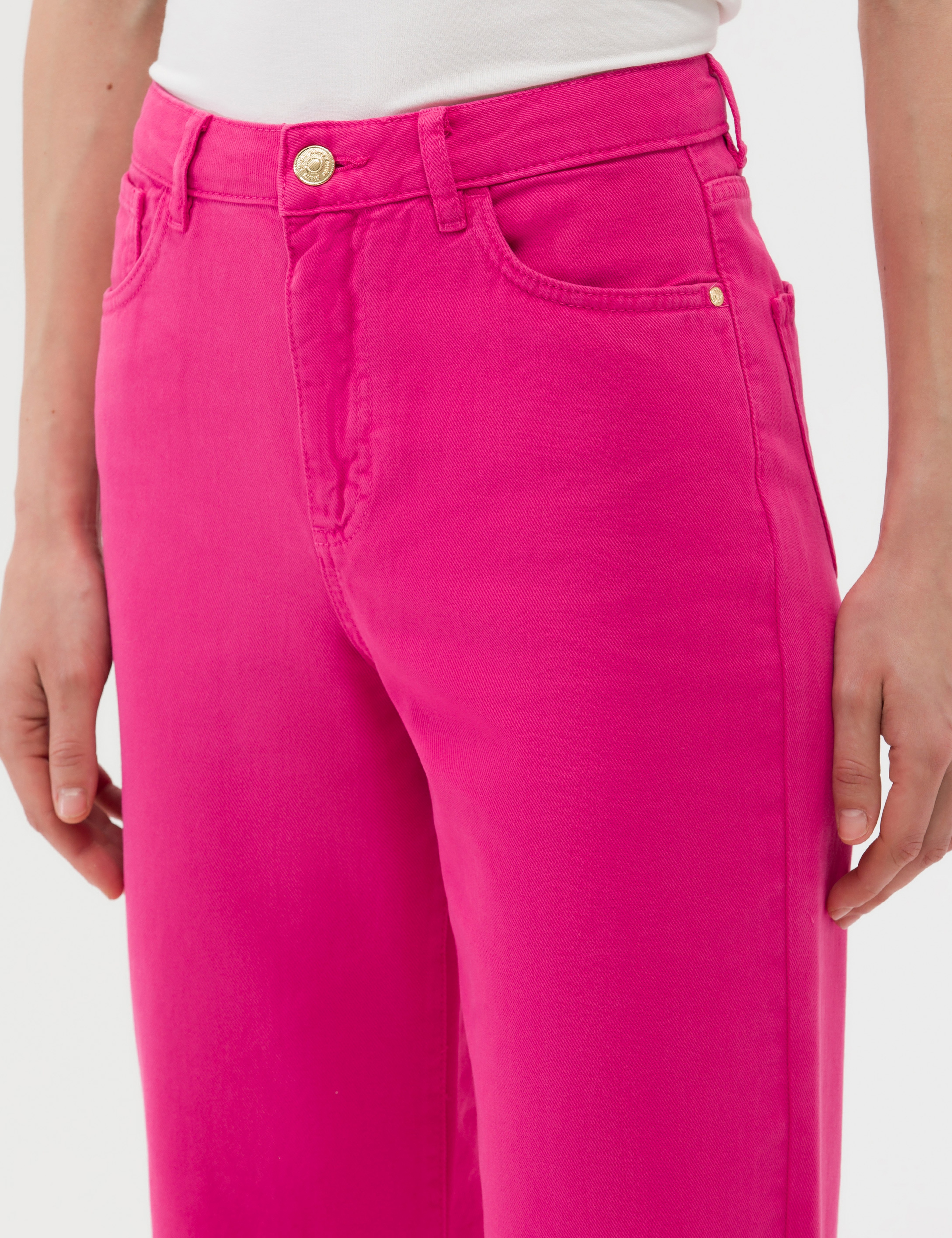 Fuşya High Waist Flare Fit Jean Pantolon