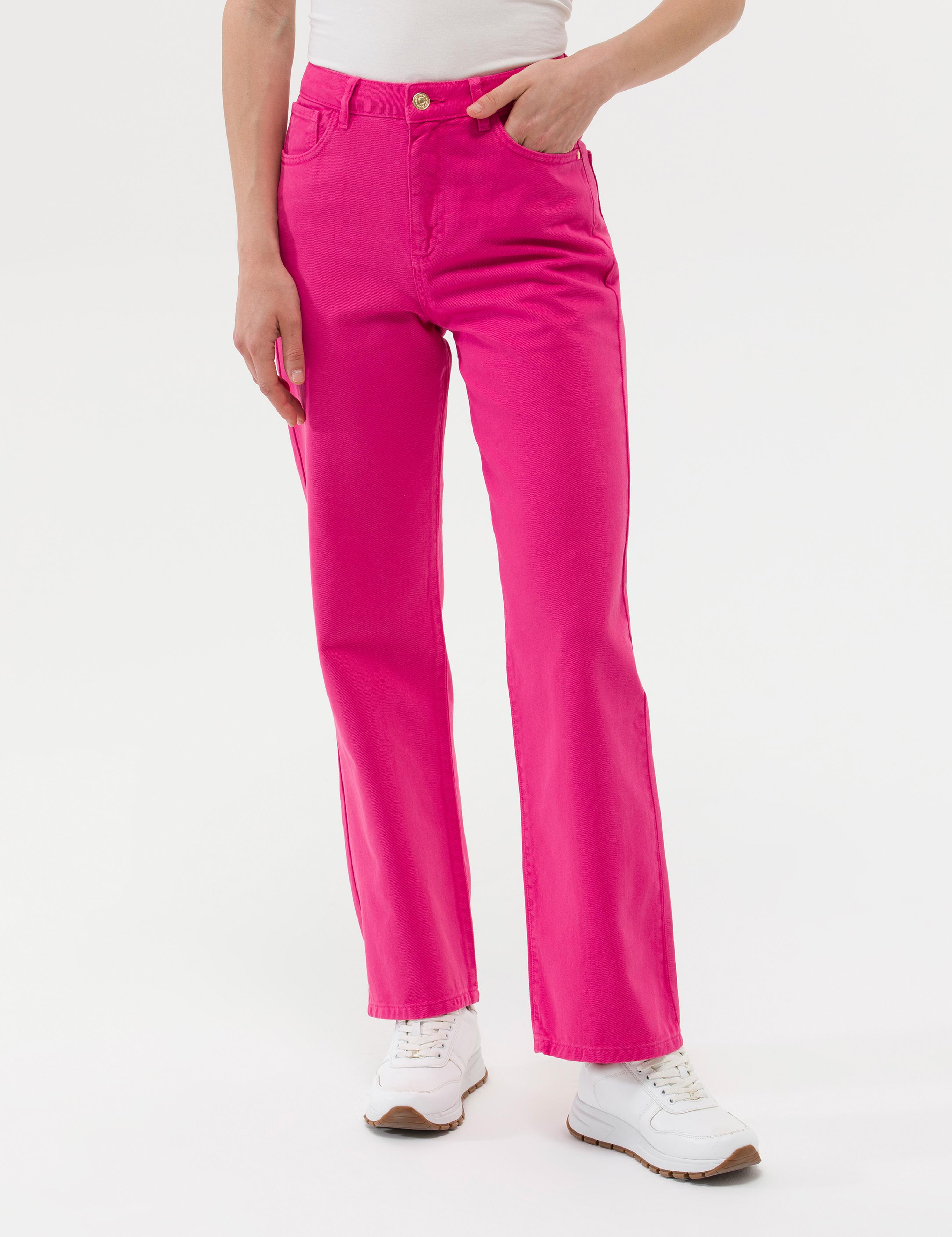 Fuşya High Waist Flare Fit Jean Pantolon