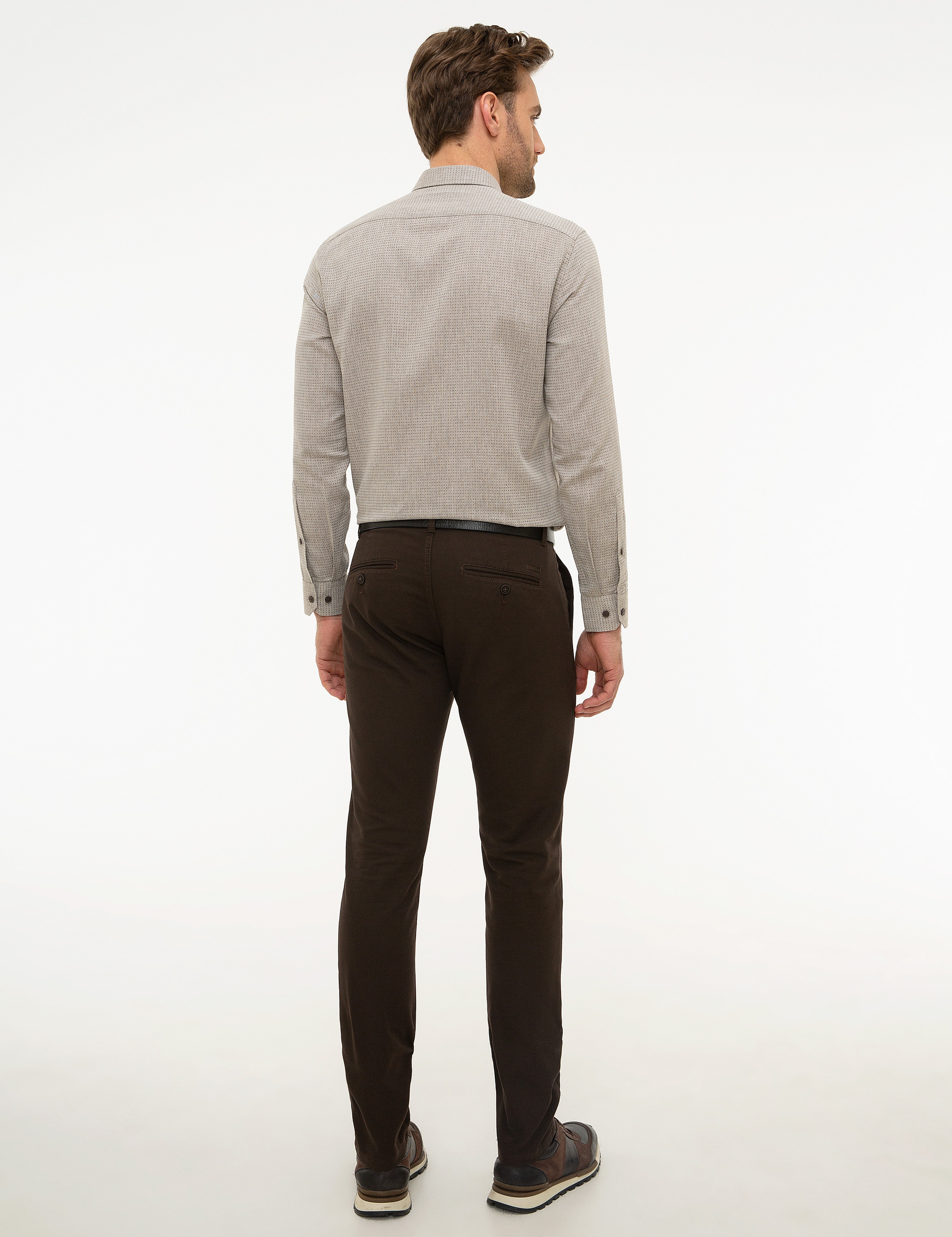 Kahverengi Slim Fit Chino Pantolon - Image 3