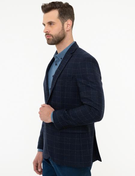 Ekose Lacivert Slim Fit Ceket - 50225967005