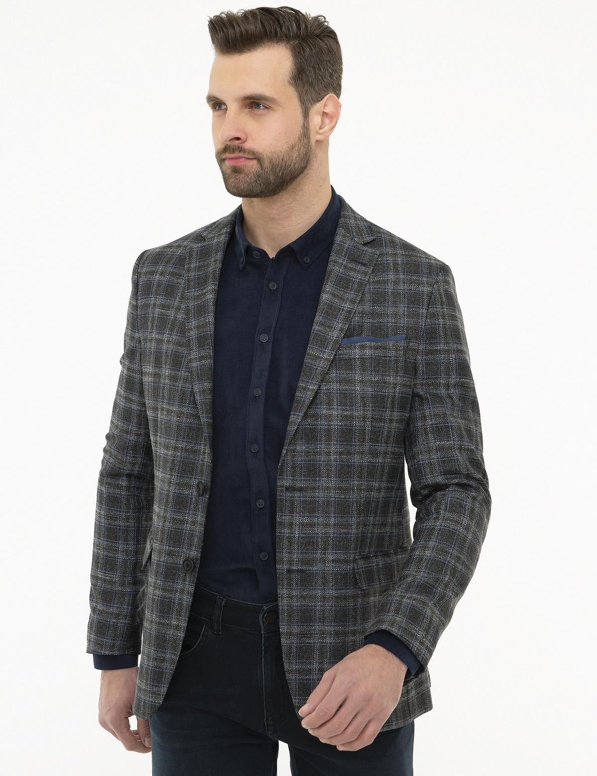 Ekose Füme Slim Fit Ceket