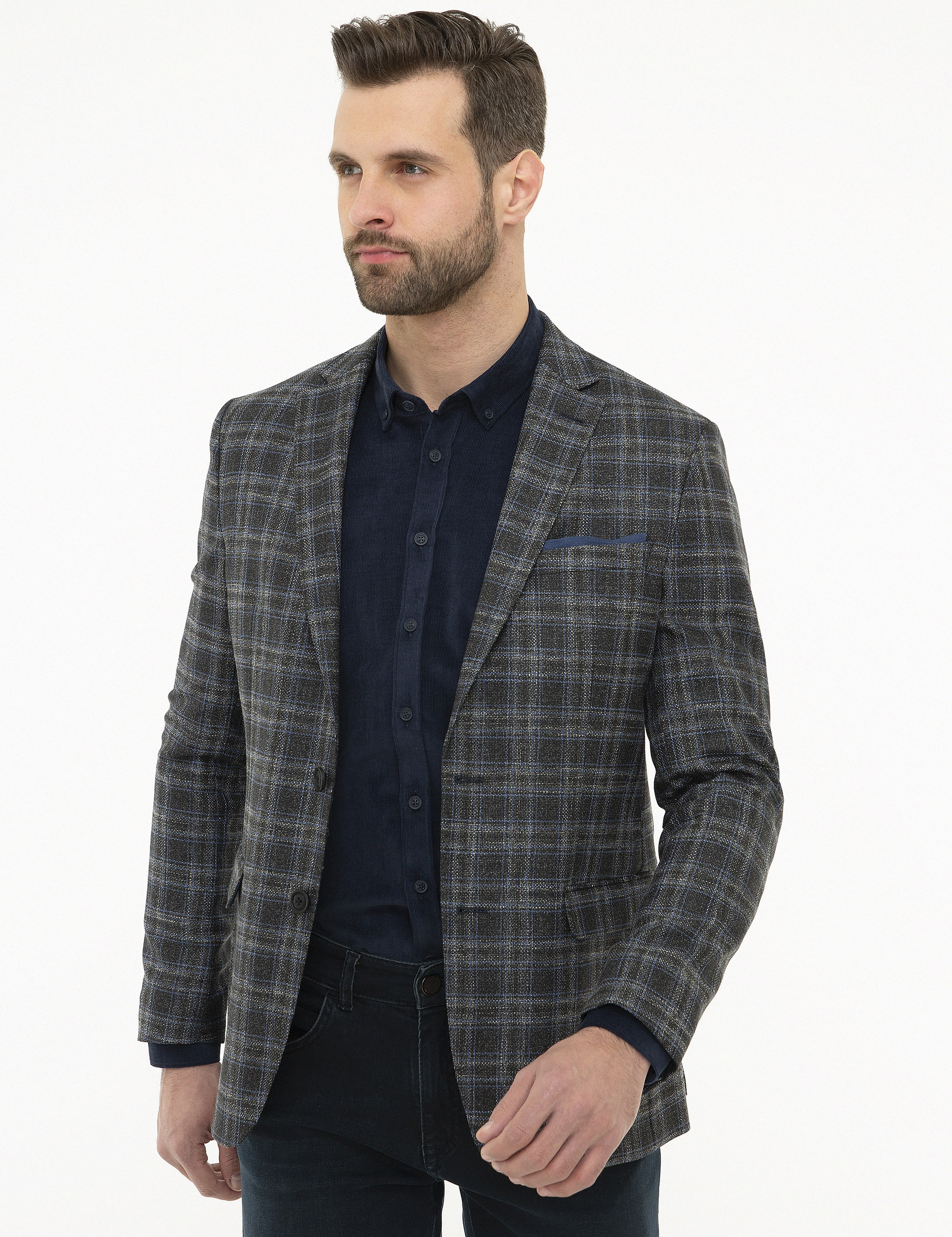 Ekose Füme Slim Fit Ceket - Image 1