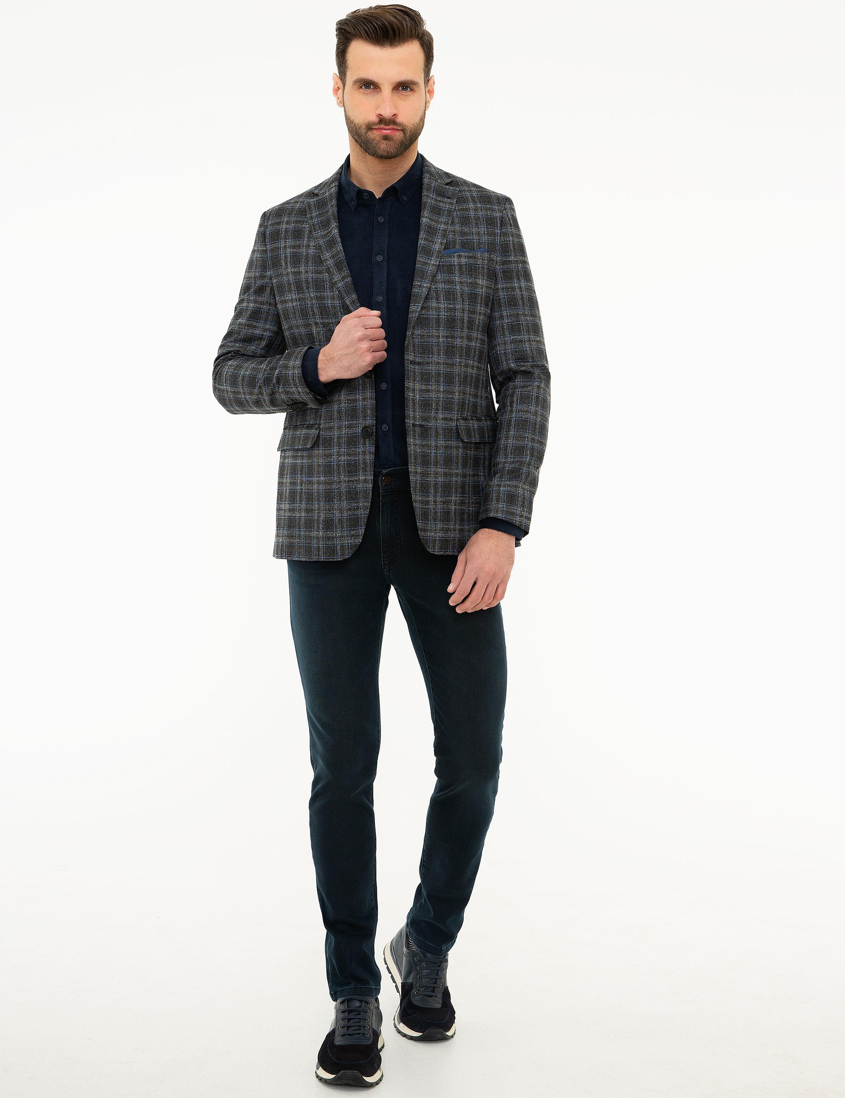 Ekose Füme Slim Fit Ceket