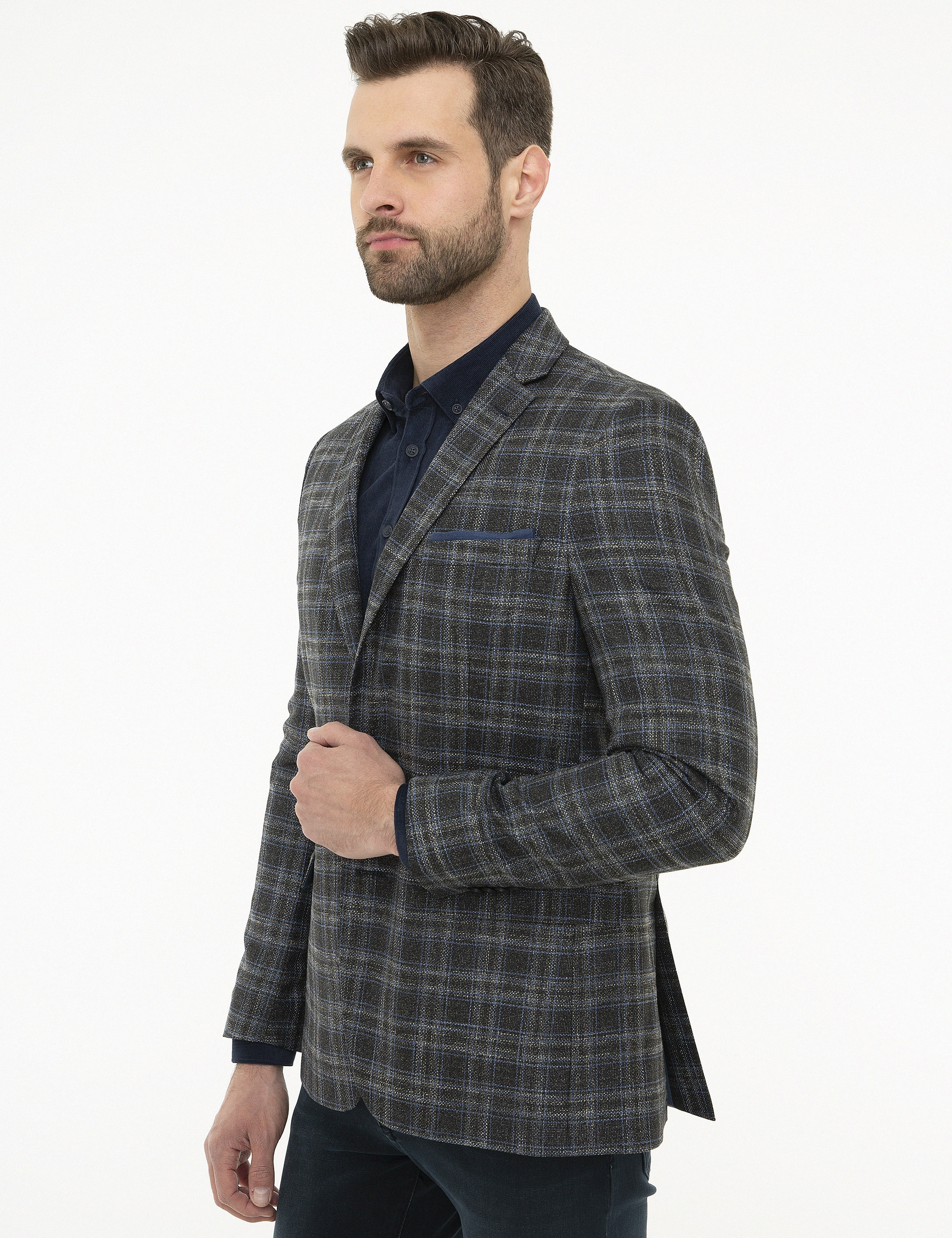 Ekose Füme Slim Fit Ceket