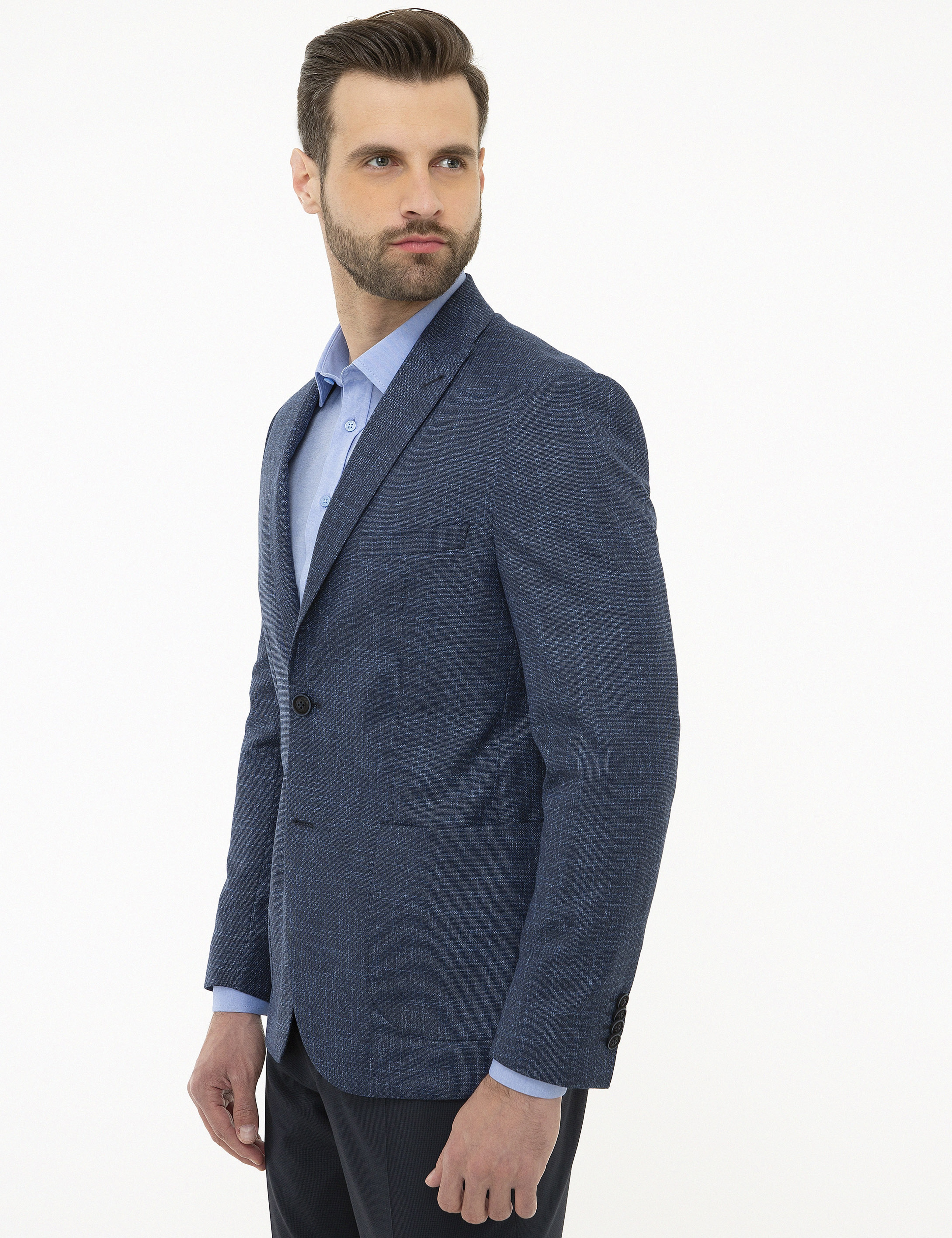 Açık Lacivert Slim Fit Ceket - Image 3