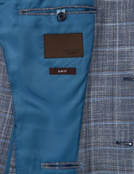 Ekose Koyu Mavi Slim Fit Ceket - 50226219083