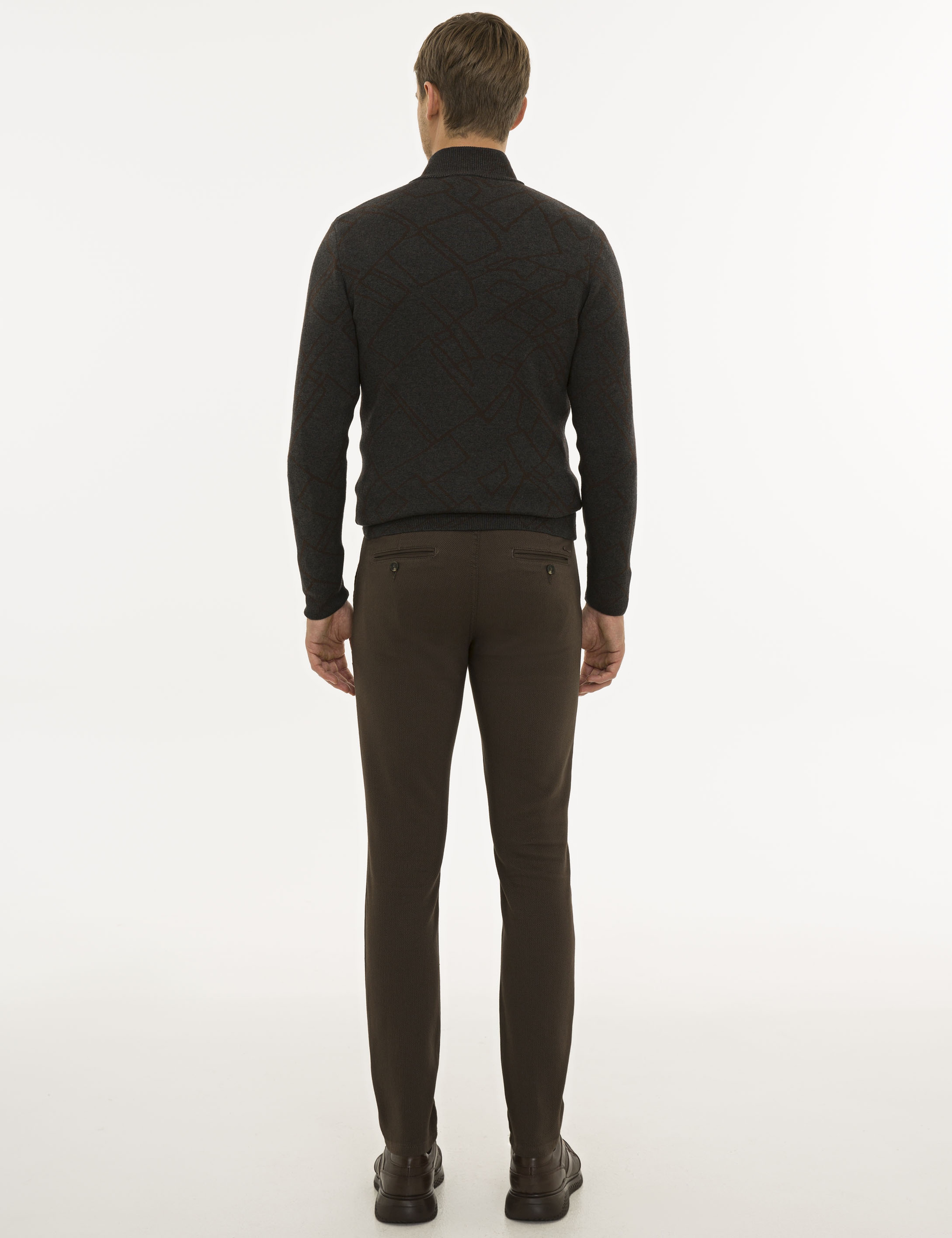 Kahverengi Slim Fit Chino Pantolon - Image 3
