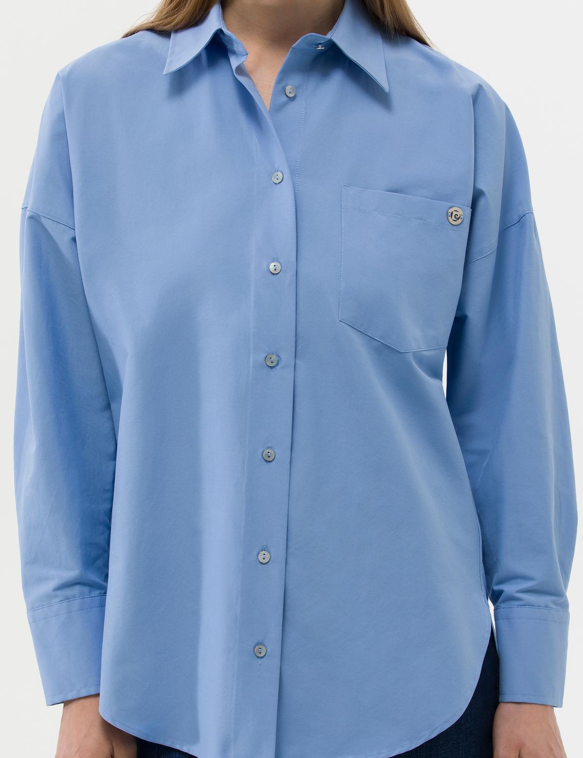 Açık Mavi Oversize Uzun Kollu Gömlek - 50262540048