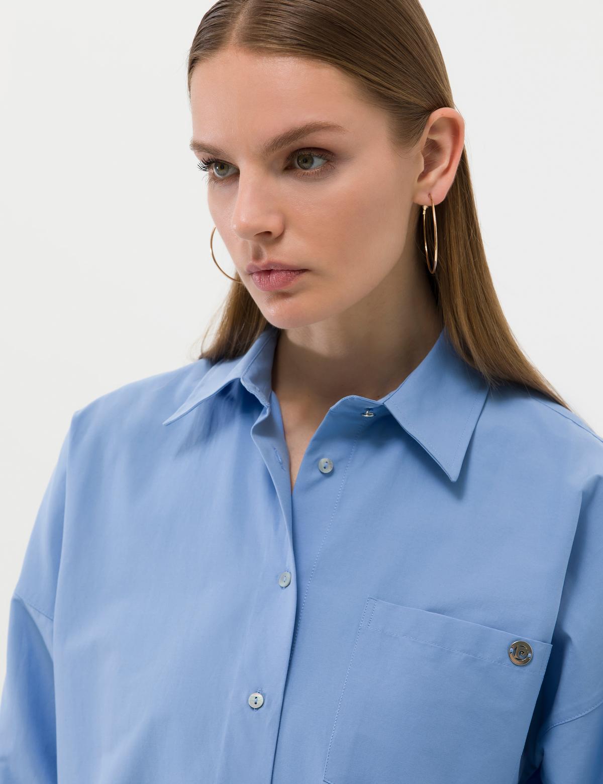 Açık Mavi Oversize Uzun Kollu Gömlek - 50262540048