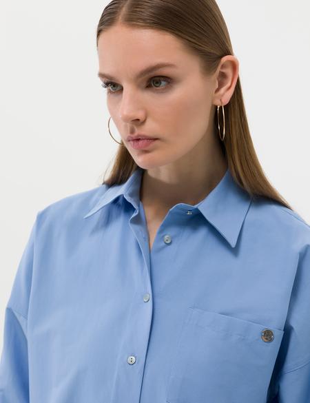 Açık Mavi Oversize Uzun Kollu Gömlek - 50262540048