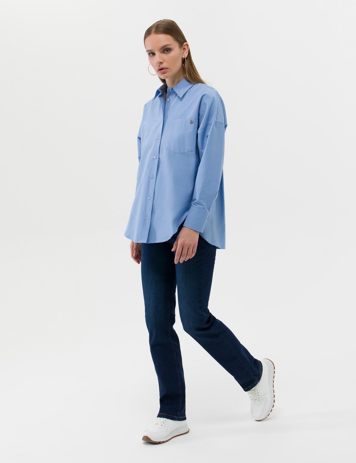 Açık Mavi Oversize Uzun Kollu Gömlek - 50262540048