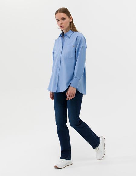 Açık Mavi Oversize Uzun Kollu Gömlek - 50262540048