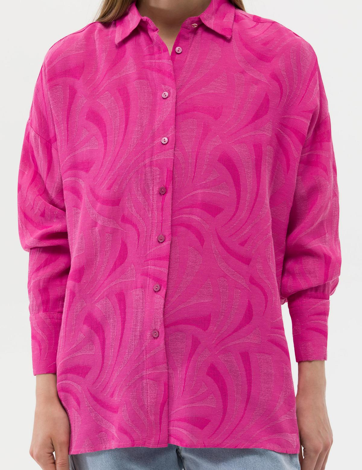 Pembe Keten Karışımlı Oversize Gömlek - 50262545008