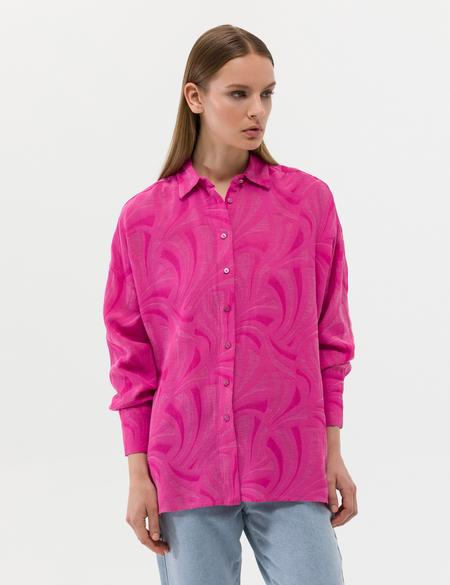 Pembe Keten Karışımlı Oversize Gömlek - 50262545008