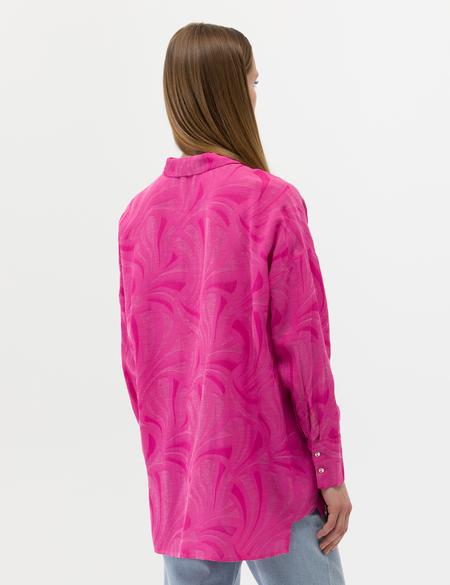 Pembe Keten Karışımlı Oversize Gömlek - 50262545008