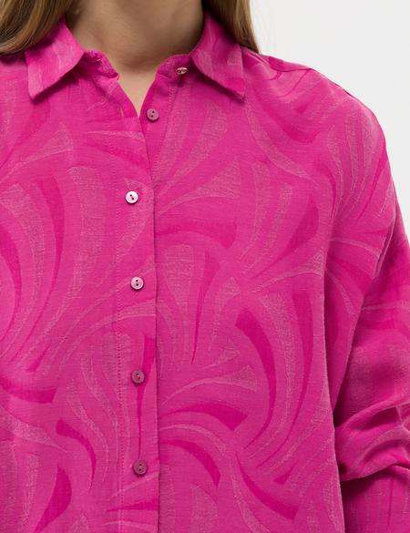 Pembe Keten Karışımlı Oversize Gömlek - 50262545008