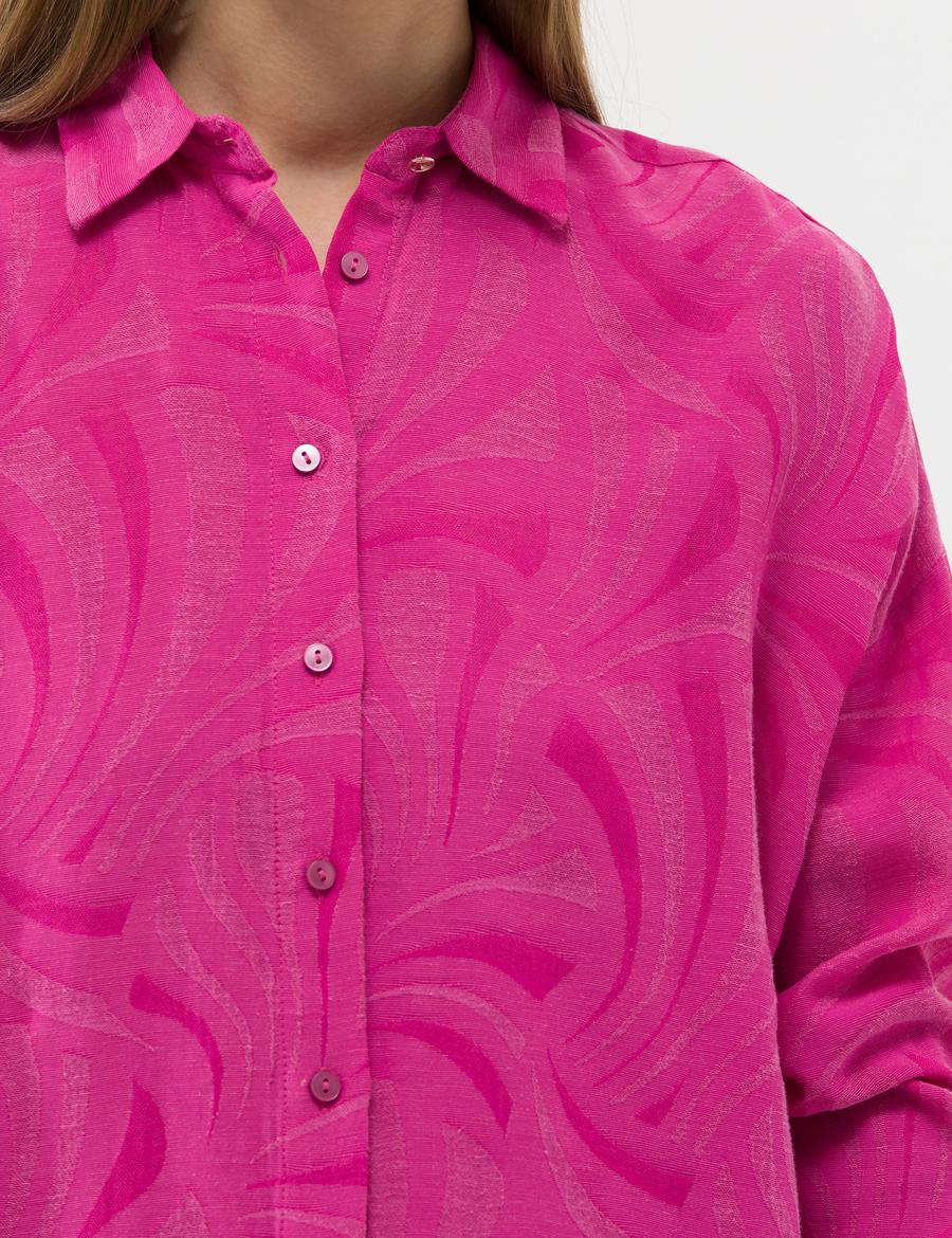 Pembe Keten Karışımlı Oversize Gömlek