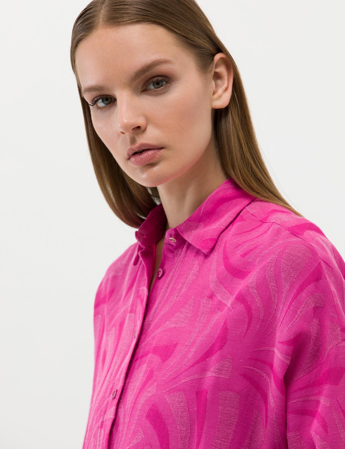 Pembe Keten Karışımlı Oversize Gömlek - 50262545008