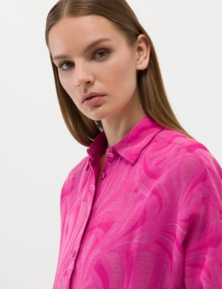 Pembe Keten Karışımlı Oversize Gömlek - 50262545008