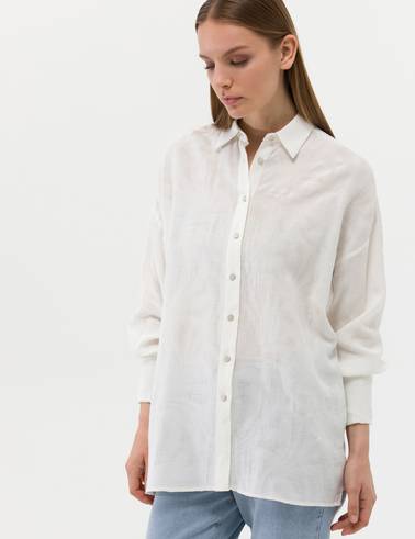 Ekru Keten Karışımlı Oversize Gömlek