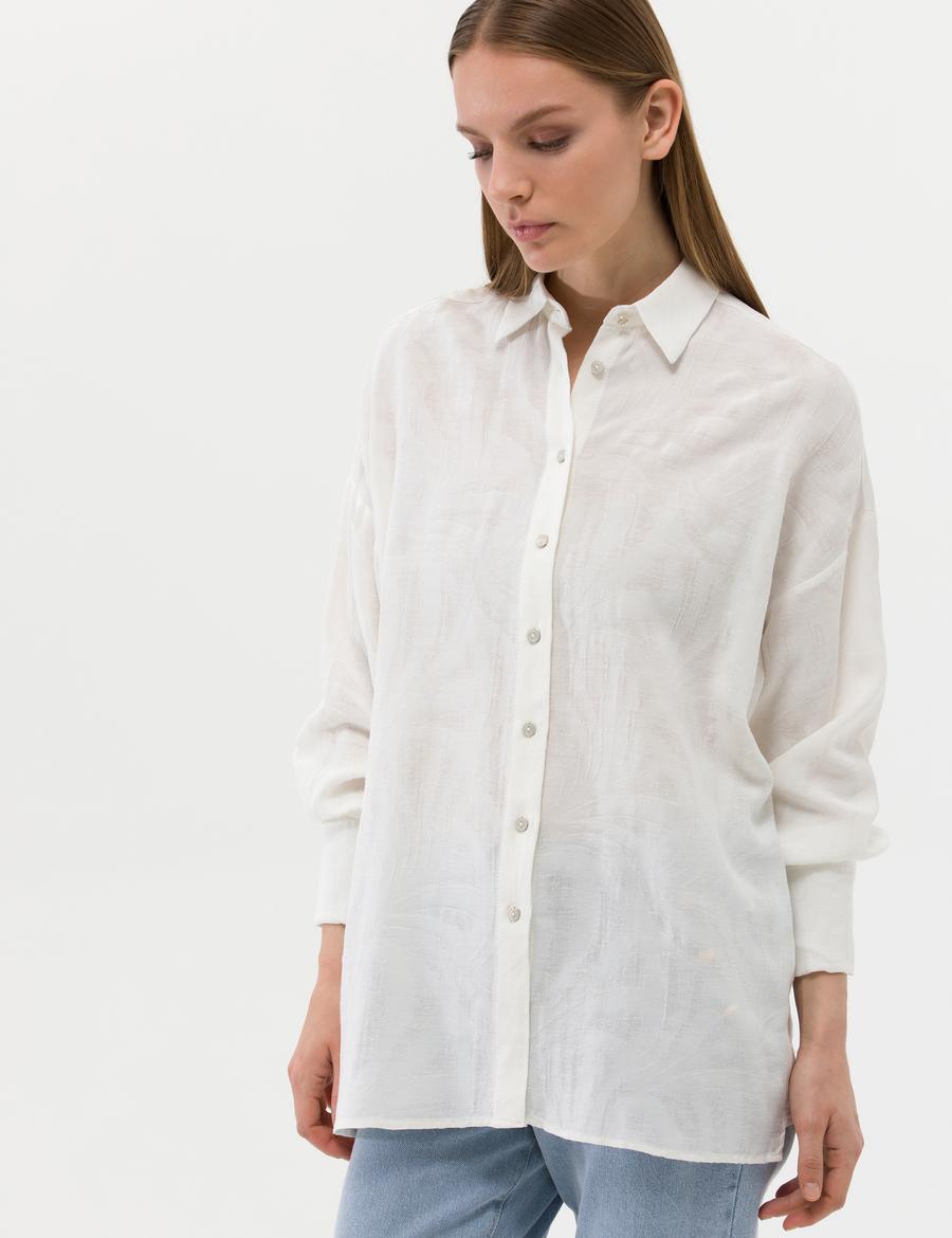 Ekru Keten Karışımlı Oversize Gömlek