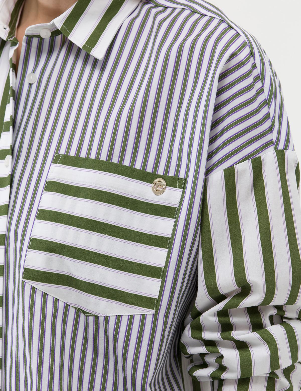 Yeşil Çizgili Oversize Uzun Kollu Gömlek - 50262692015