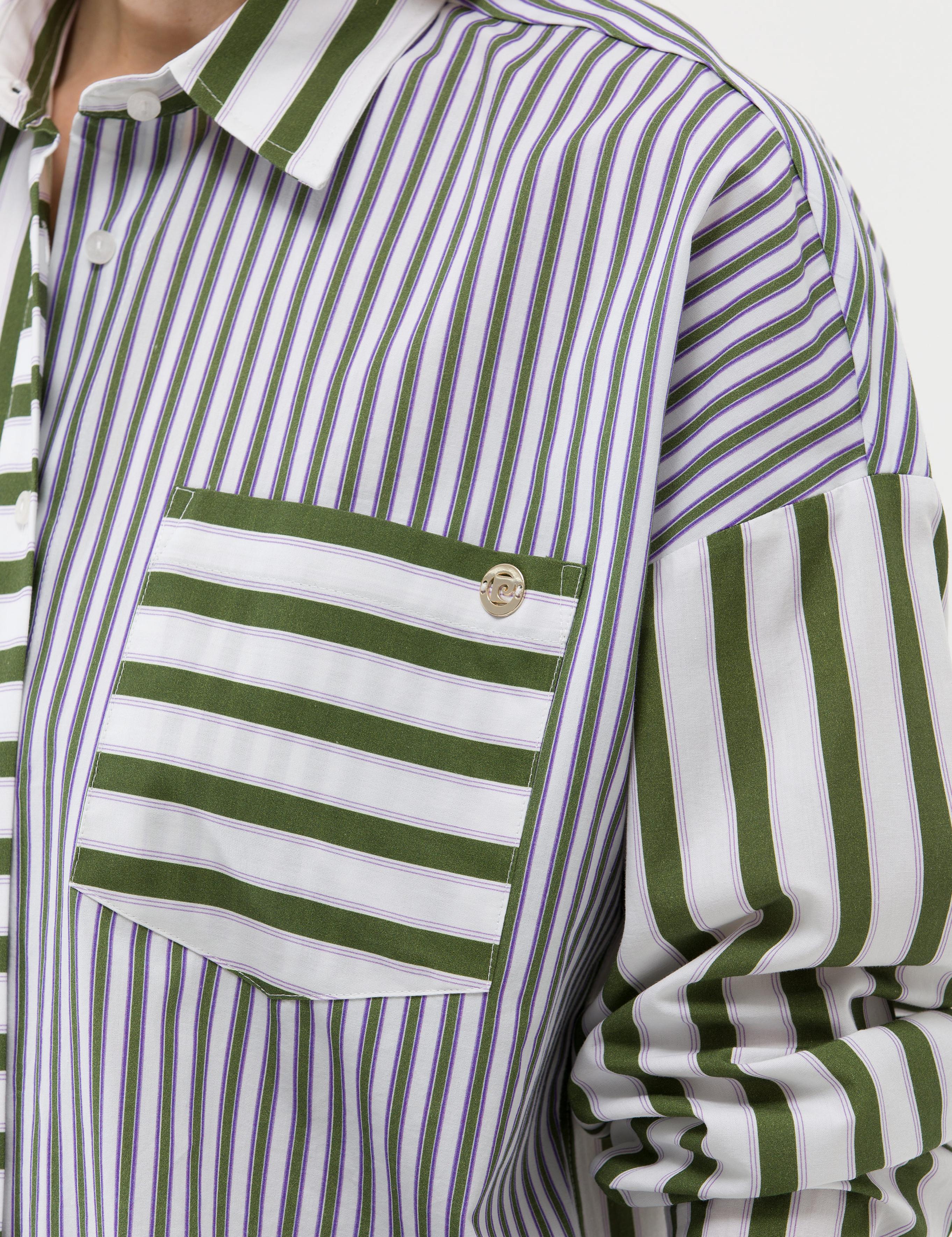 Yeşil Çizgili Oversize Uzun Kollu Gömlek